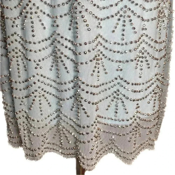 Xscape Rhinestone Beaded Tiered Formal Mini Dress Light Aqua Prom Homecoming 2 - Picture 11 of 16